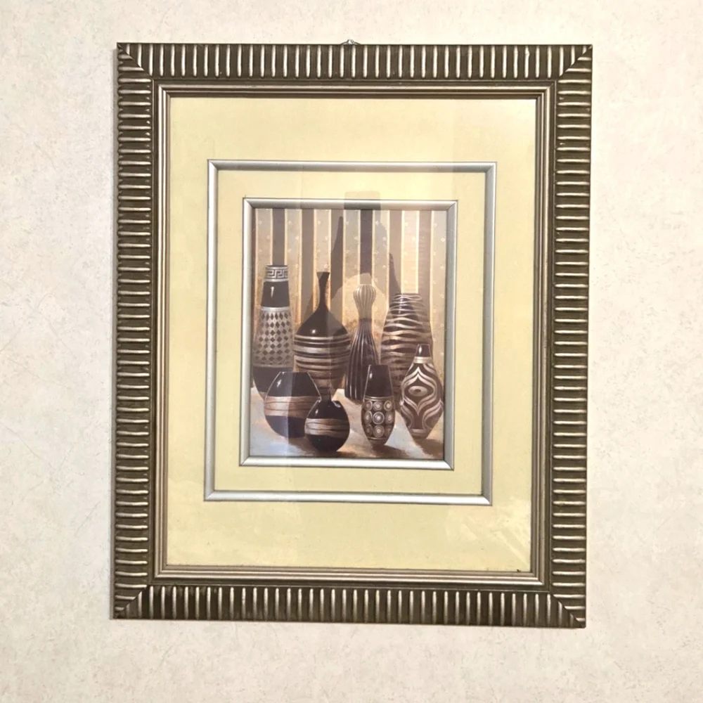 DOUBLE MATTED FRAMED ART POTTERY VASES   Heavy Piece